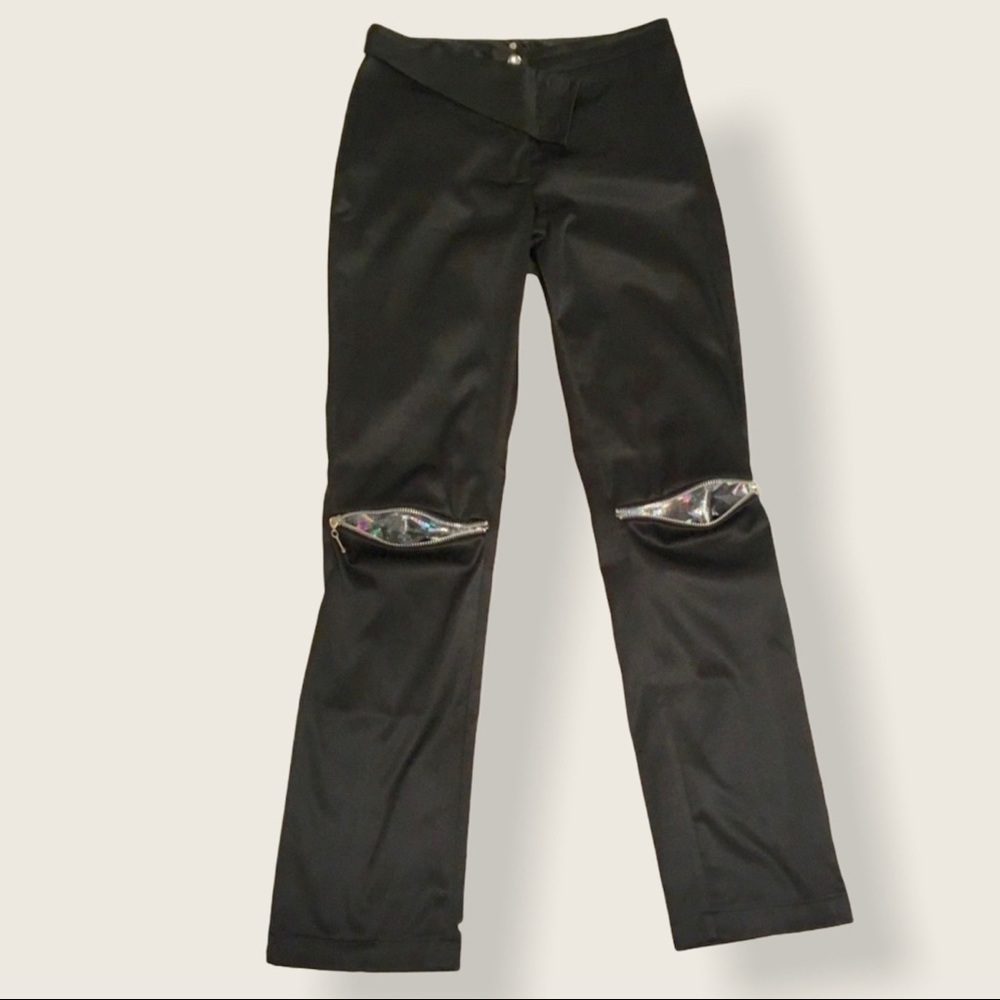 Unique Designer Straight Leg Pants in Black - XS/S